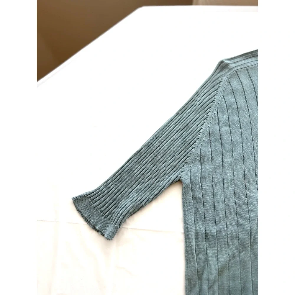 Kevo Sweater‎ Mens Large Blue 2-Ply 100% Silk Ribbed V Neck Pullover Lightweight - Picture 6 of 16